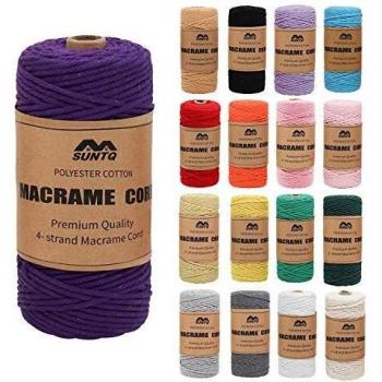 SUNTQ Cordón de macramé Algodón de poliéster trenzado de 4 hilos 3mm x 100m Cuerda de algodón suave para colgar plantas artesanales Colgar artesanías, decoración de tejer, Morado