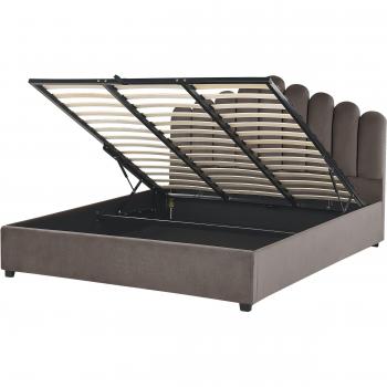 Cama matrimonial con almacenaje de terciopelo gris pardo 180x200 cm somier listones Vincennes