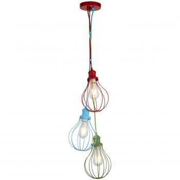 Lámpara colgante infantil azul de acero con 1 bombilla y longitud de 160 cm, diseño contemporáneo en forma de jaula con 3 luces E27, estilo multicolor