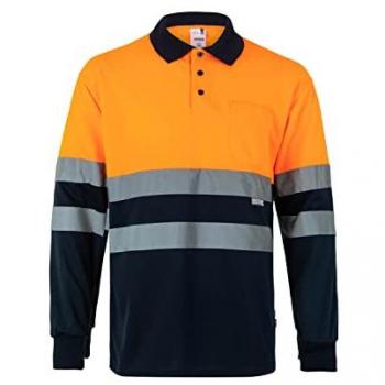 Polo Alta Visibilidad Bicolor Manga Larga Velilla 175 - Azul Marino/Naranja Flúor, Talla L