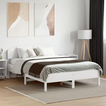 Cama sin colchón blanca 120x190 cm de madera maciza de pino con cabecero