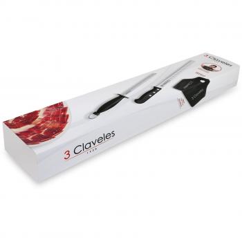 3 Claveles 00966 - Juego de cuchillos para rebanar de filo hueco y acero para afilar, 29 cm, Negro