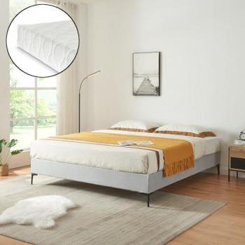 Cama Doble Lilla con Colchón y Funda Extraíble 180x200 cm Textil - Gris Claro