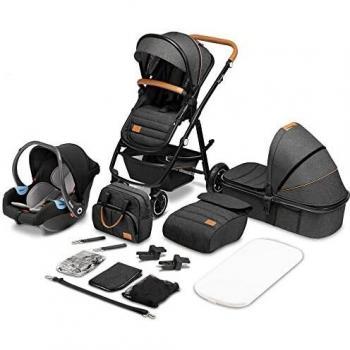 Carro de Bebé Combi Lionelo Amber 3 en 1 Gris Grafito con Silla de Auto, Capazo y Accesorios