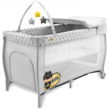 ASALVO Cuna de viaje 120x60 Mix Plus para bebe y niños de 0 a 15kg / 3 EN 1. Cuna, Parque y Cambiador. Plegable. Transporte fácil. Altura ajustable, Bolsa de transporte, ruedas y juguetero. Gris Cap