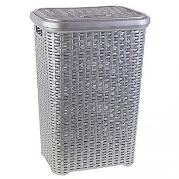 Cesta de Ropa Pongotodo con Tapa 60 Litros Mimbre Rattan Plata