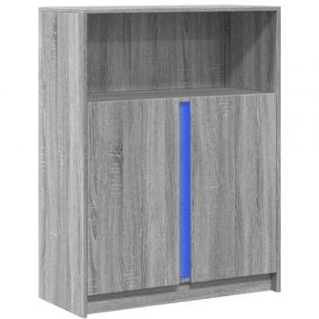 Aparador con LED de madera de ingeniería gris Sonoma 77x34x100 cm, mueble de almacenaje tipo bufé