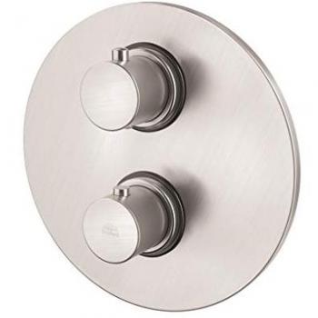 Grifo termostático empotrado para ducha Paffoni LIQ018ST con placa metálica Ø200 mm acabado acero inoxidable