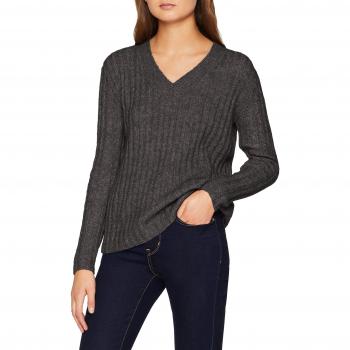 PIECES Pcsanni LS Wool V-Neck Knit, suéter para Mujer, Gris Dark Grey Melange, 42