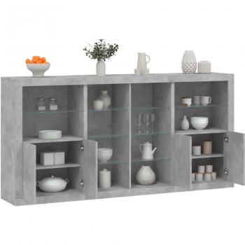 Aparador con luces LED gris hormigón 202x37x100 cm Mueble de Almacenaje de Salón Buffet para salón Armario Auxiliar Armario de Almacenamiento vidaXL