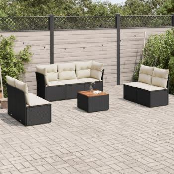 vidaXL 8-Piece Black Poly Rattan Garden Sofa Set with Cushions