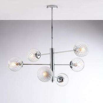 Lámpara de Araña Moderna Demetra Cromo 6 Luces E14 con Esferas de Vidrio Transparente