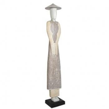 Figura Decorativa Japonesa Beige de Madera 20 x 150 x 20 cm