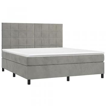 Cama box spring colchón y LED terciopelo gris claro 160x200 cm