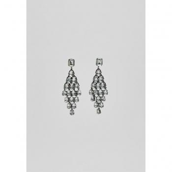 Grey Rhinestone Diamond-Shaped Earrings OS
