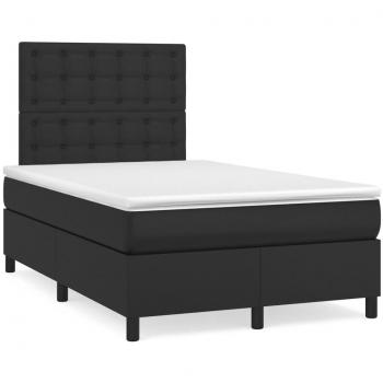 Cama box spring de muelles con colchón y LED negro 120x190 cm en cuero sintético