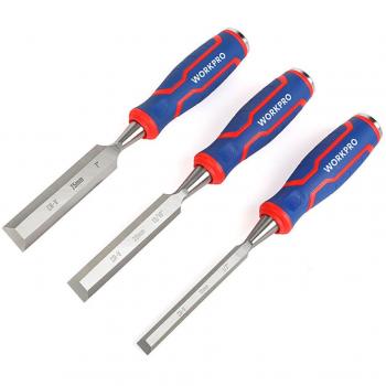 Juego de 3 cinceles de madera Workpro - Formones de acero cromo-vanadio, medidas: 12 X 267mm, 20 X 267mm, 25 X 267mm