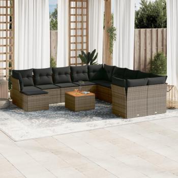 12-Piece Grey Poly Rattan Garden Sofa Set with Cushions