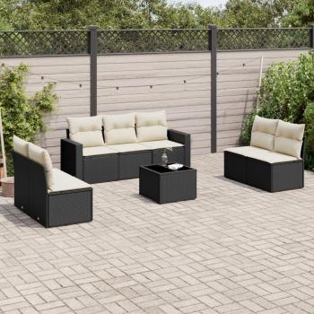 8-Piece Black Poly Rattan Garden Sofa Set with Cushions