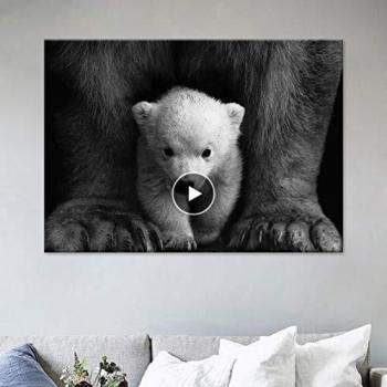 Danjiao Póster De Impresión De Lienzo De Animal Blanco Y Negro Retro Que Protege El Oso Polar Decoración Del Hogar Del Bebé Imágenes Artísticas De Pared De Sala De Estar Sala De Estar Decor 60x90cm
