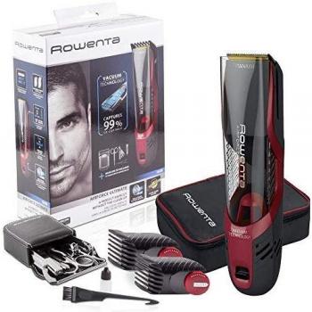 Rowenta Air Force Ultimate TN9310 - Cortapelos con sistema de aspiración de alto rendimiento con recubrimiento de titanio y cuchillas autoafilables, incluye set de manicura y neceser
