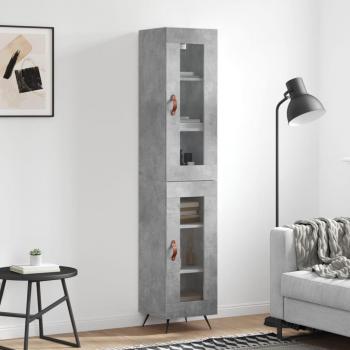 Aparador alto de madera contrachapada gris hormigón 34,5x34x180 cm con 1 puerta de cristal, mueble de almacenaje para salón y armario auxiliar