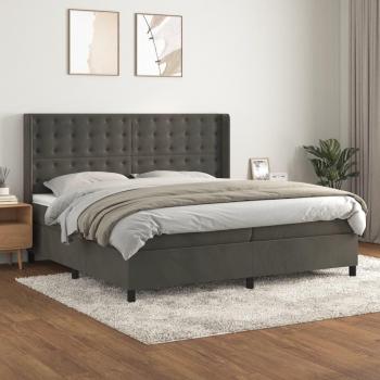 Cama box spring suave con colchón de terciopelo gris oscuro 200x200 cm
