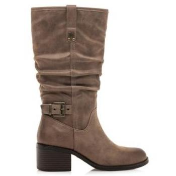 Botas Altas de Mujer Mustang con Detalle de Hebilla y Caña Arrugada, Botas Planas MTNG Persea H Marrón con Cierre Cremallera y Puntera Redonda