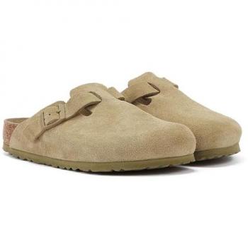 Birkenstock Boston Faded Khaki Suede Clogs