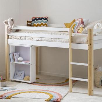Cama con Escritorio Deslizante para Niños - Pino Blanco 110x196 cm