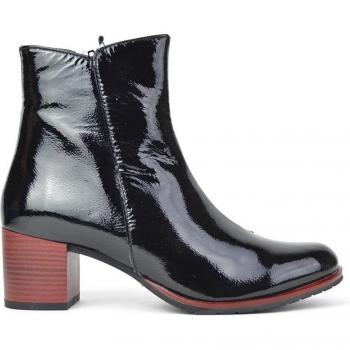 Botines de Mujer en Charol Negro con Detalle de Cremallera