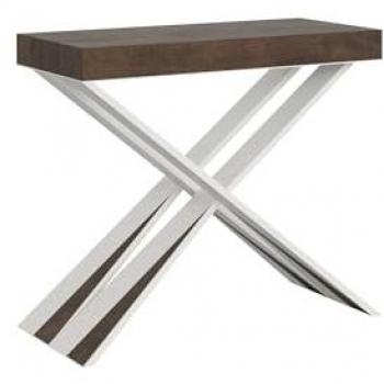 Consola extensible 90x40/196 cm efecto madera nogal con estructura blanca