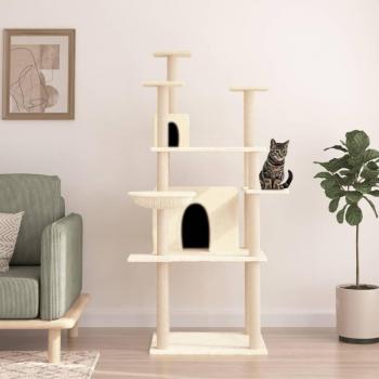 Rascador para gatos con postes de sisal crema 166 cm