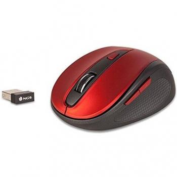 NGS Evo Mute Wireless Optical Mouse - Red, 800/1600 DPI, 5 Silent Buttons, 2.4GHz USB Nano Receiver