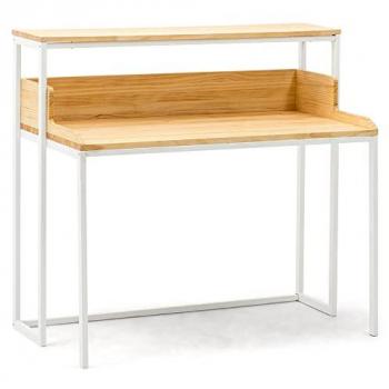 Mesa de Estudio Swindon 120x60x110cm Blanca en Madera Maciza de Pino con Acabado Natural Estilo Nórdico Industrial