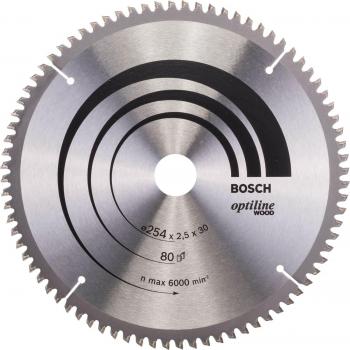 Bosch Optiline Wood Circular Saw Blade 254mm x 30mm Bore x 2.5mm Kerf, 80 Teeth TCT (Tungsten Carbide-Tipped) for Stationary and Mitre Saws,