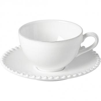 Costa Nova Pearl White Tea Cup and Saucer Set - 250ml, Microwave & Dishwasher Safe