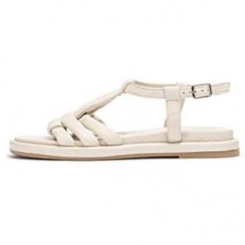 Wonders Sandalia LUNA Blanco - Sandalias planas de mujer de piel con cierre de hebilla ajustable, color blanco, modelo A-3302, talla 38