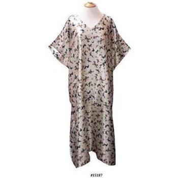 (15041) Mujer 100% Poliester Tejido Saten Impresion Largo Kaftan. Uno Tamano (UK 10-32)