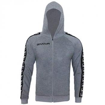 Givova Unisex Full Zip Hoodie with Stripes, Grey
