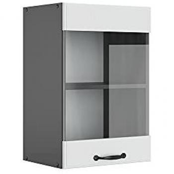 Armario de cocina colgante R-Line, 40 cm, vidrio y blanco casa de campo