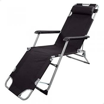 Tumbona Plegable y Reclinable Aktive Negra, Antivuelco, Material Acero y Textileno, Medidas 178x60x89cm, Peso Máx. 110Kg