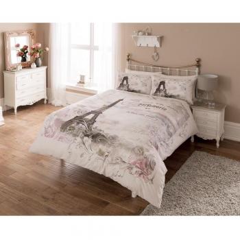 Pieridae - Juego de cama (funda nórdica y fundas de almohada), tamaño King, 160 x 320 cm, diseño de Torre Eiffel y flores, Multicolor, doble