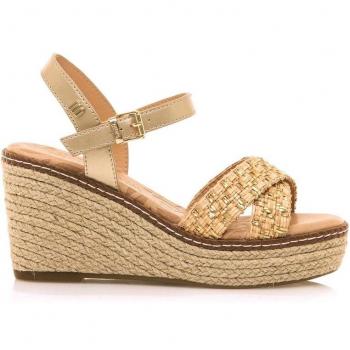 Sandalias de cuña para mujer Claire beige con planta de piel y cierre de hebilla
