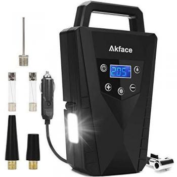 Akface Compresor de Aire Coche, Inflador de Ruedas Coche 150PSI Compresor 12v para Motocicleta Bicicleta Bolas Globos Piscina Inflable Parada Automática Presión Preestablecida Luz LED Pantalla LCD