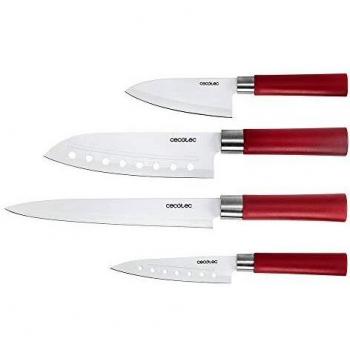 Cecotec Juego de 4 Cuchillos Profesionales de Estilo japonés Sanyoku. Filo de grosor de 2mm, Cuchillo de trinchar, Cuchillo Chef, Cuchillo multiusos, Cuchillo picador, Presentación en Estuche