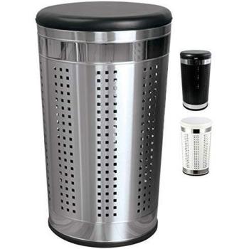 MSV Taburete CROMADA, Capacidad Acolchada, Productos para tu hogar de la Marca Modelo Cesta INOX 46L con Tapa y Referencia 103165, Plateado, 46 L