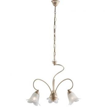 Lámpara de Salón de Hierro Forjado Marfil y Oro con 3 Pantallas de Cristal Blanco 50xH46 cm Serie Alice