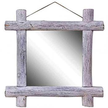 vidaXL Espejo de troncos de madera maciza reciclada blanca 70x70 cm