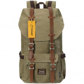 Fafada Mochila Hombres Mujer Vintage Mochila Causal Lona Bolsa de Viaje Senderismo Laptop Ordenador Escolar 23L Caqui Retro 